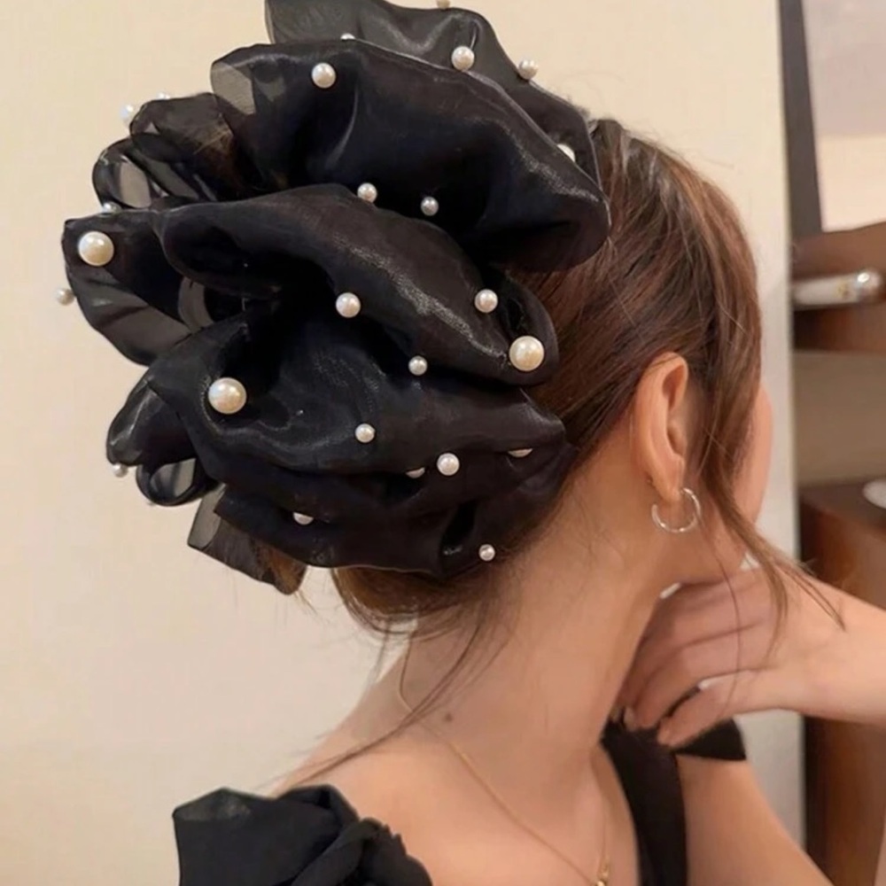 1pc Beaded Faux Pearl Extra Large Satin Bowknot Hair Claw Elegant